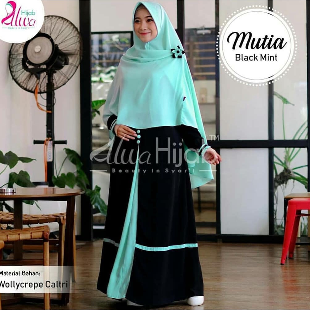 MUTIA SYARI + KHIMAR KAIN MOSSCRAPE ( BUSUI ) Gamis Wanita Dewasa Baju Gamis Wanita Terbaru Gamis Sy