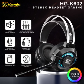 Headset Gaming Komic HG-K602-RGB Breathing PC/Mobile Gratis Spliter Jack Kualitas Suara Yang Murni Dan Bagus