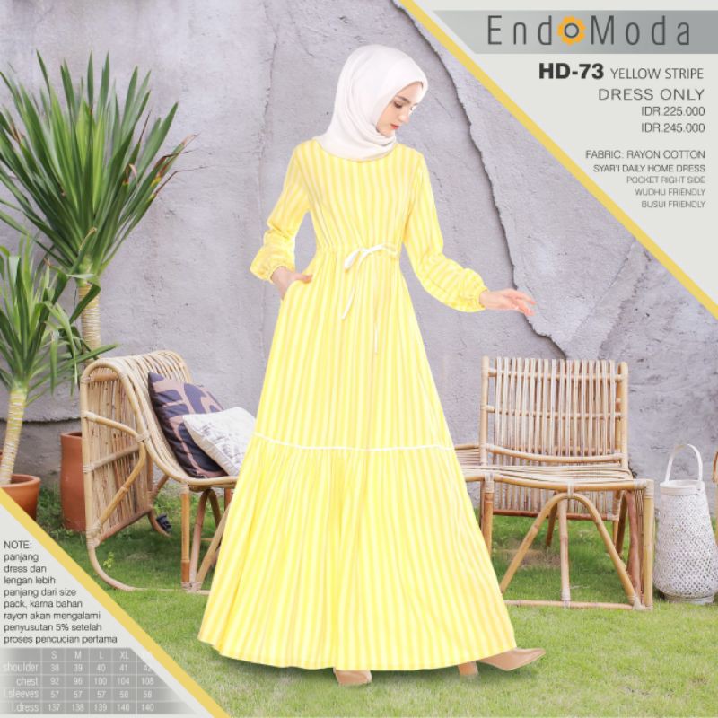 Gamis Original HD 73 Stripe by Endomoda|Gamis Kuning|Gamis Salur|Gamis Modern|Home Dress Simple Adem