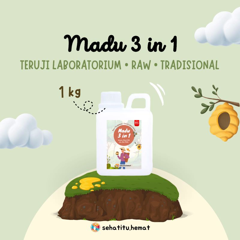 

1 KG MADU PETANI 3 IN 1 Teruji Labolatorium (diperkaya bee pollen dan royal jelly)
