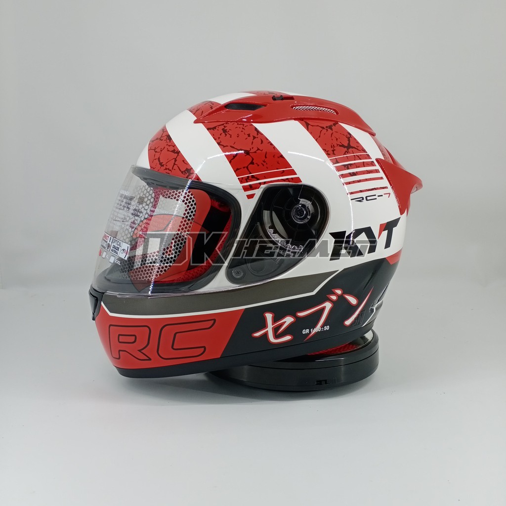 Helm Full Face KYT RC7 Motif Seri 17 White Red Warna Merah Putih Original Murah Touring Motor Cowok