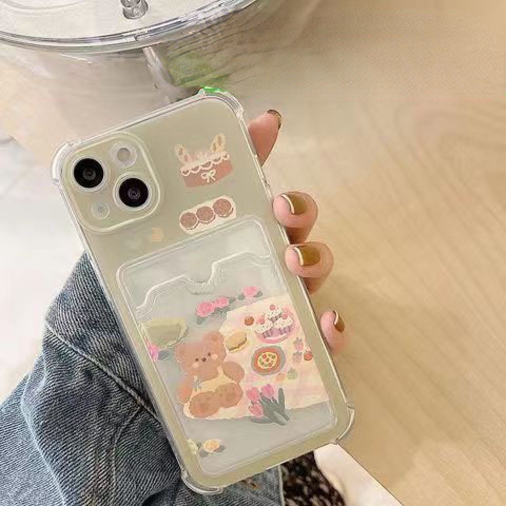 Case Holder Kartu Desain Beruang Piknik Untuk iPhone 12 13 11 Pro Max X Xs Max Xr rhrfyv3