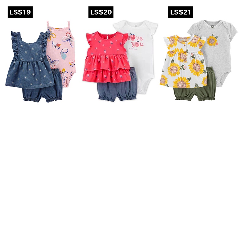 Little Short Set Girl - Set Baju Bayi 3in1