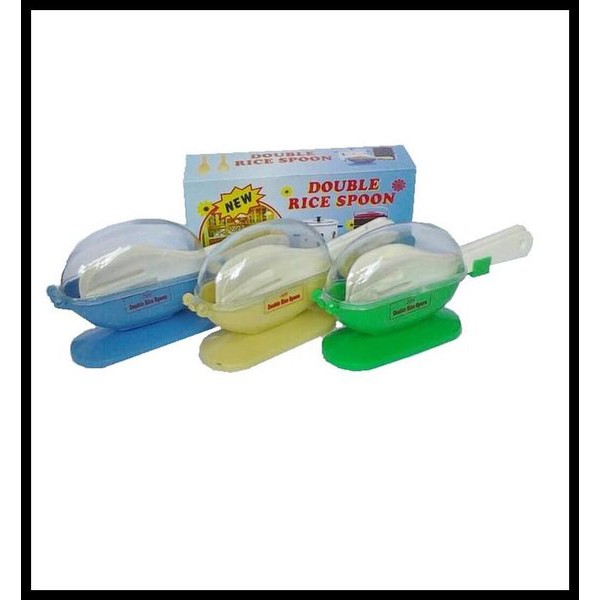 Double Rice Spoon / Centong Nasi Anti Lengket 2in1 dengan wadah anti lalat Higienis - Random Colour
