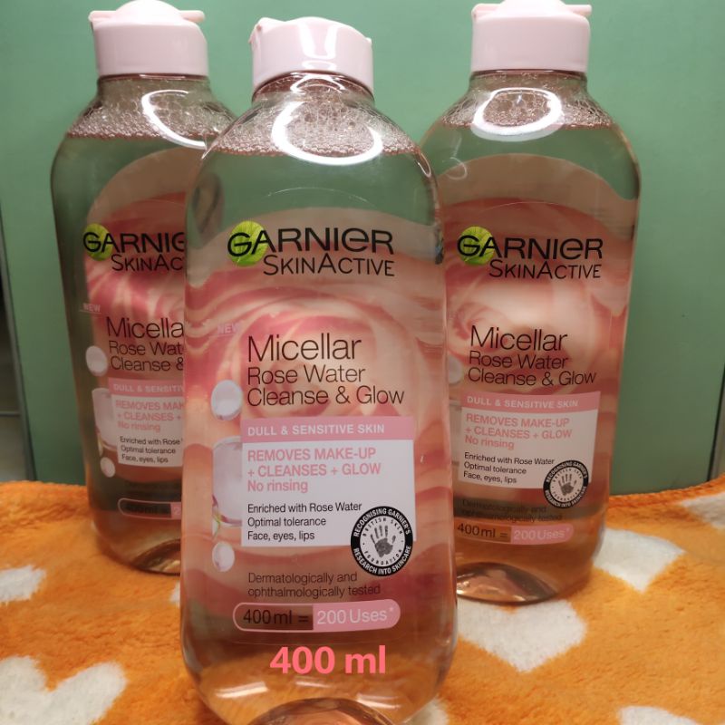 Garnier Micellar Water Pink Biru Clean &amp; Glow Skin Care - 400 ml (Pembersih Wajah Untuk Kulit Glowing) micellar Garnier 400ml micellar Garnier pink micellar Garnier biru micellar water cleansing oil garnier micellar water rose Garnier salicylic BHA*UOI