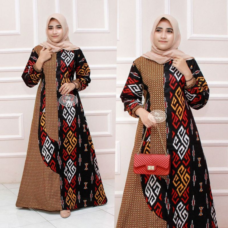 Baju dress gamis wanita batik kombinasi samping busui motif songket standar jumbo ld 120 13