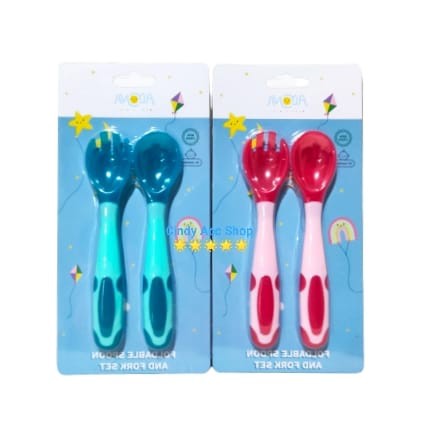 Baby Spoon &amp; Fork Set Preminum Sendok &amp; Garpu Bayi Sensor Panas AL007