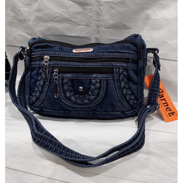 Tas slempang wanita bahan jeans denim tebal kuat jahitan rapi