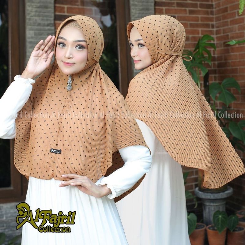 khimar instan plisket polka, hijab plisket motif polka, hijab instan mantul ori alfajril, khimar pet