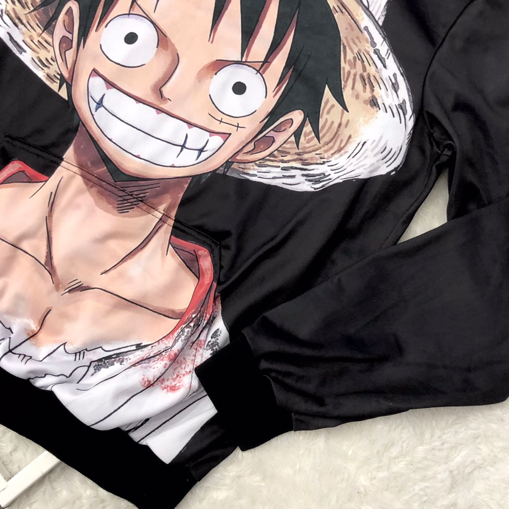 Hoodie Luffy Black Onepiece Anime Manga Premium Unisex