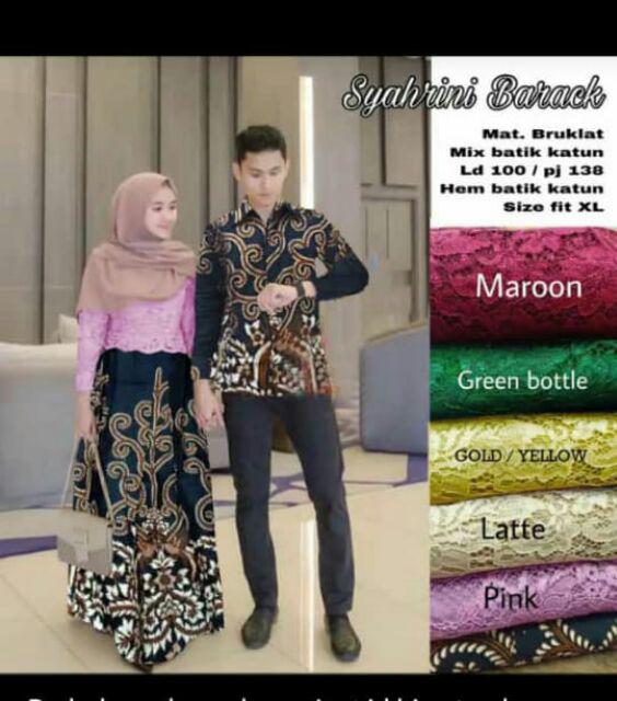 Batik Couple Syahrini Barack Bruklat Warna Katun Modern Premium Pria Wanita Kemeja Kebaya