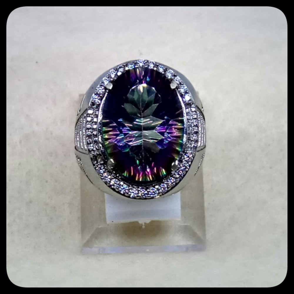 CINCIN BATU AKIK PERMATA NATURAL MYSTIC QUARTZ RING ALPAKA SUPER GLAMOUR TERMURAH BIG SIZE