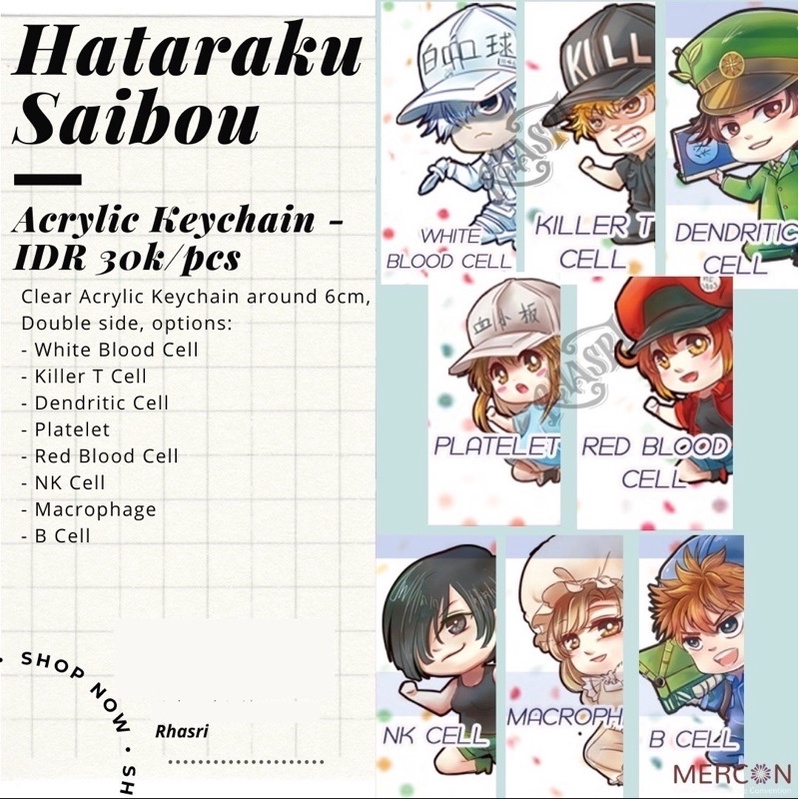 gantungan Kunci hataraku saibou cell at work acrylic keychain