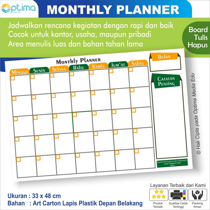 

[RESTOCK] board papan monthly planner