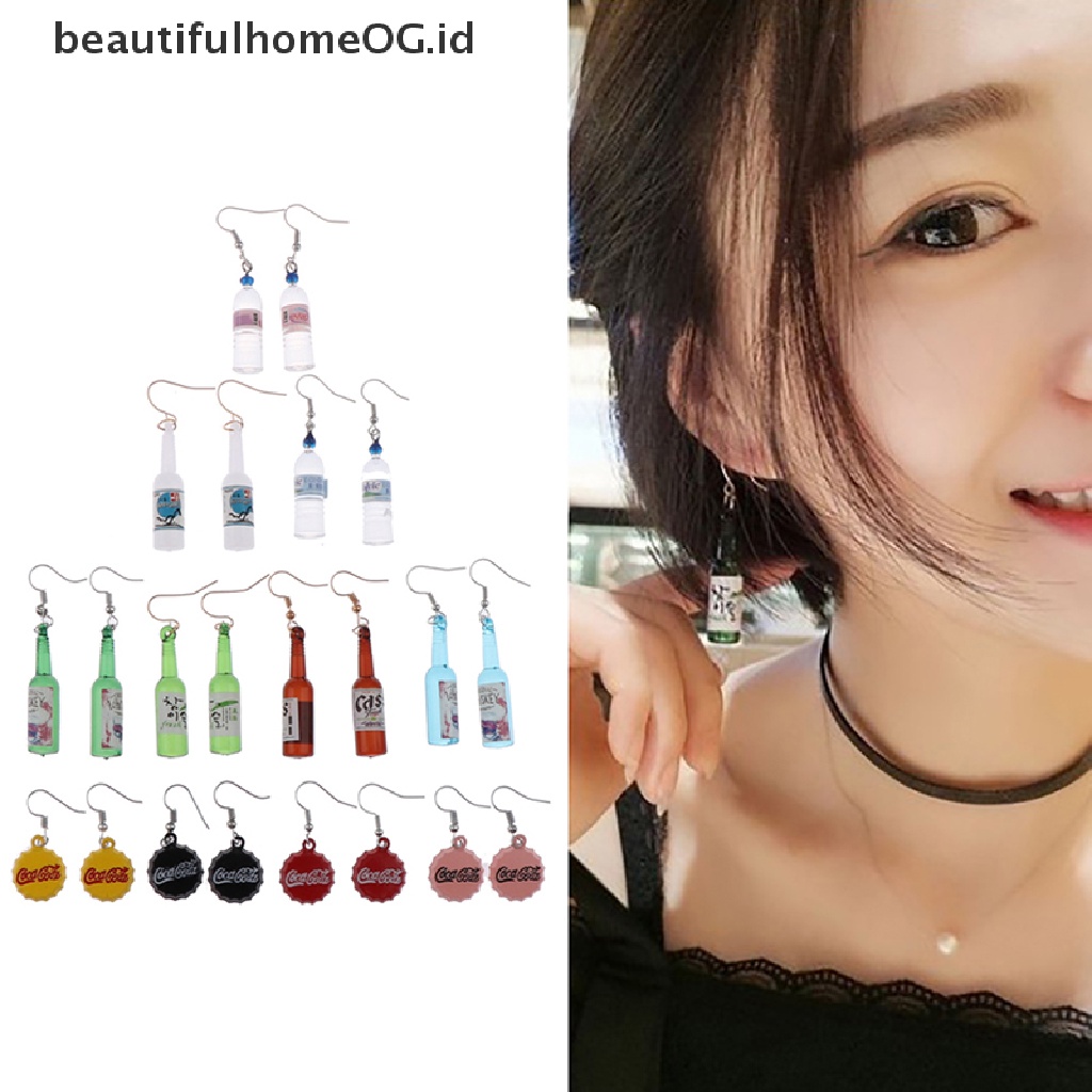 1 Pasang Anting Kait Gantung Desain Botol Bir Handmade DIY Aksesoris Wanita