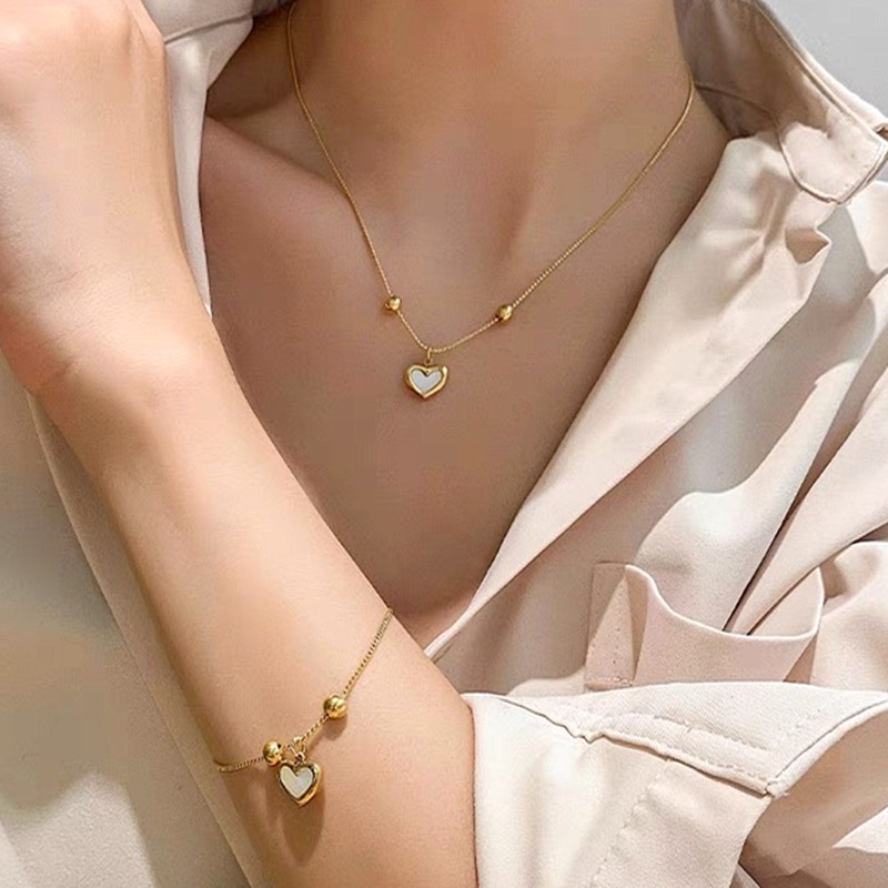 kalung titanium anti karat Premium emas hati Liontin Wanita Aksesoris Fashion