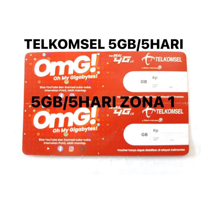 BARU  VOUCHER TELKOMSEL 5GB / 5 HARI ( ZONA 1 KALIMANTAN )