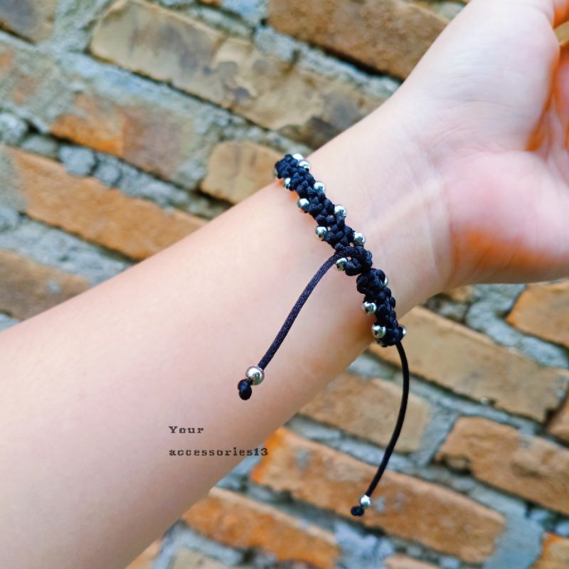 Gelang Hitam Manik Bulat/Gelang Pria Wanita