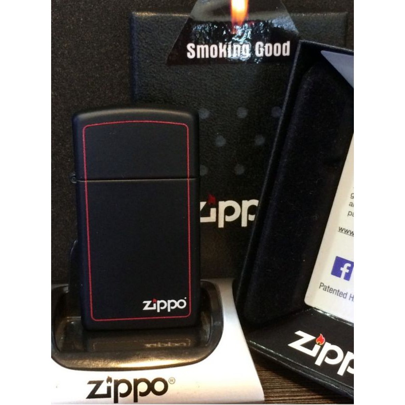Zippo Slim Black Red Border 1618zb