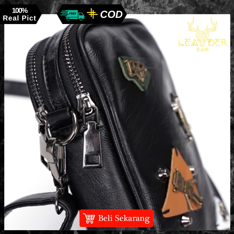 Tas Selempang kecil Pria Kulit Distro Model Terbaru Dan Trendy Warna Hitam Atau Tas Kulit Cowo Impor