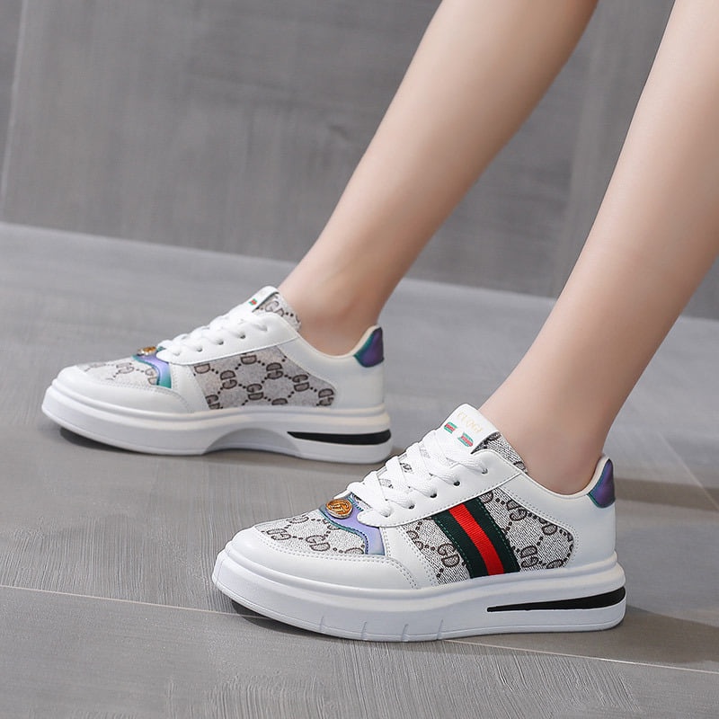 Sepatu wanita import G.U.C.C.I terbaru premium high quality made in korea size 36-40 di jamin sangat bagus garansi uang kembali-Grey White