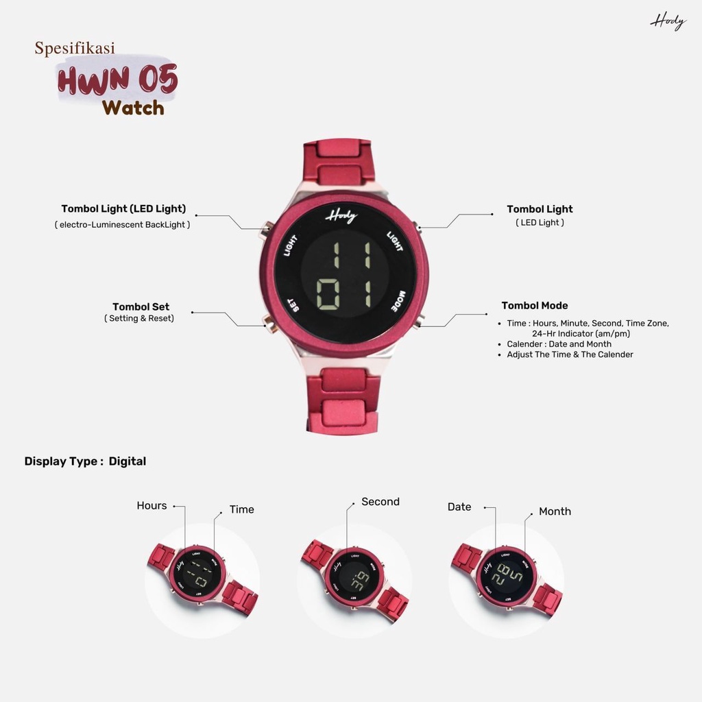{ORIGINAL HODY} JAM TANGAN WANITA DIGITAL HW-N05