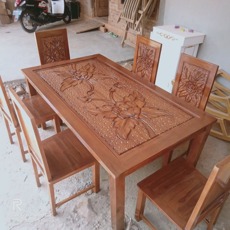 set meja makan minimalis+ kaca