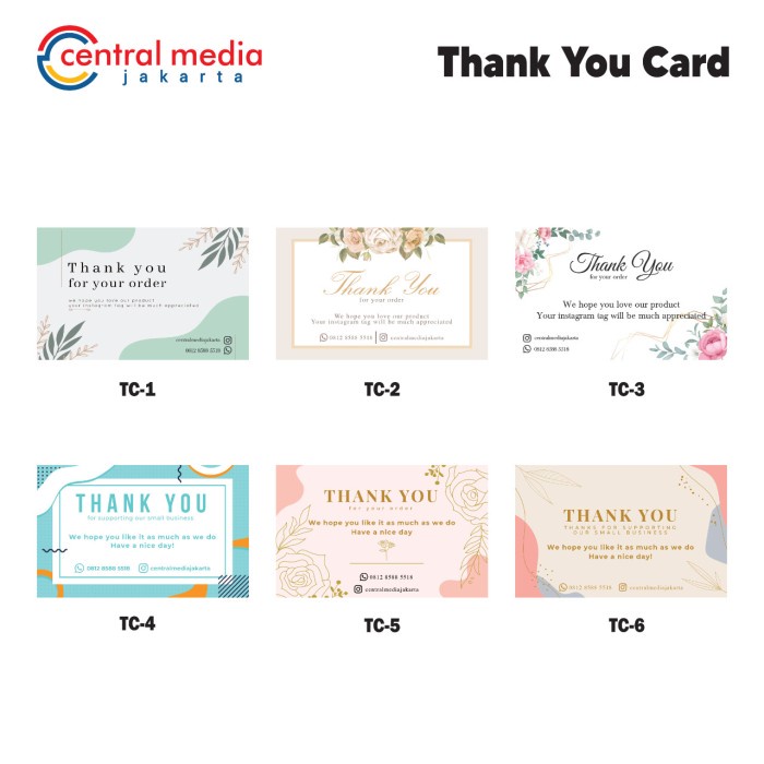 Jual Ucapan Kartu Cetak Thank You Card Custom Ac Pcs Kartu Ucapan Terima Kasih Cetak