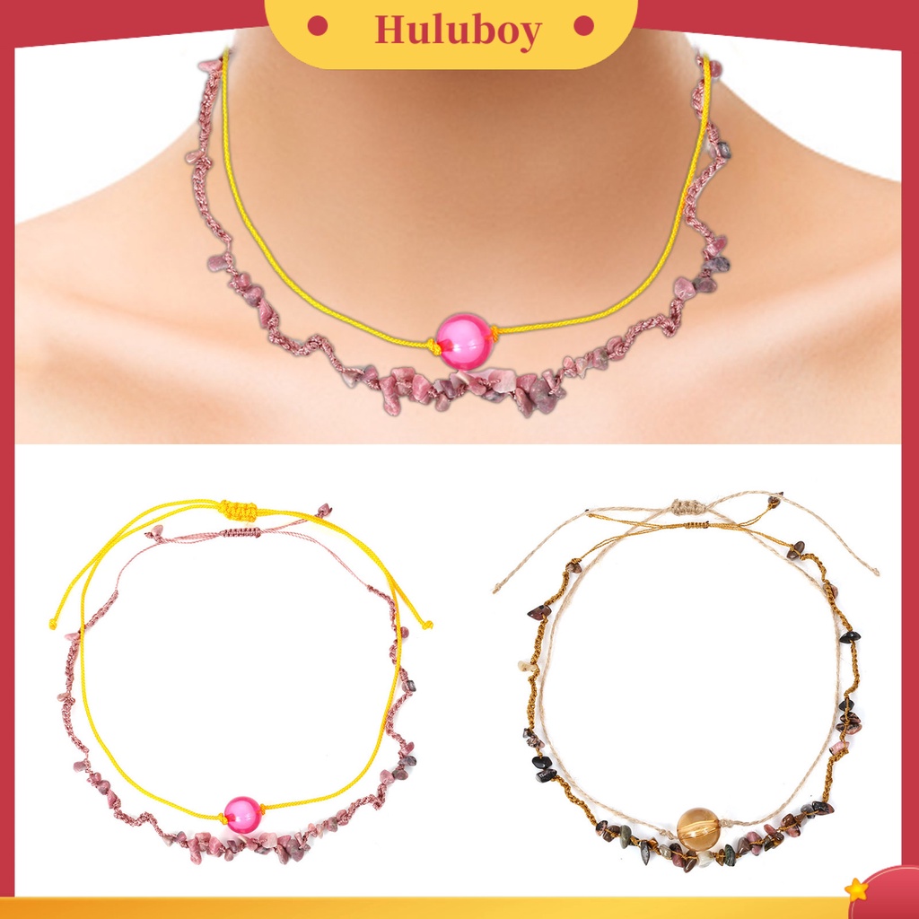 Hu Hu Hu Hu Hu Alat Bantu Pasang Kacamata♡ Kalung Double Layer Dengan Liontin Batu Rajut Untuk Wanita