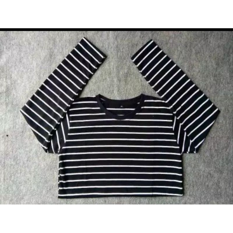 Kapos stripe hitam putih kecil lengan panjang size S-5XL