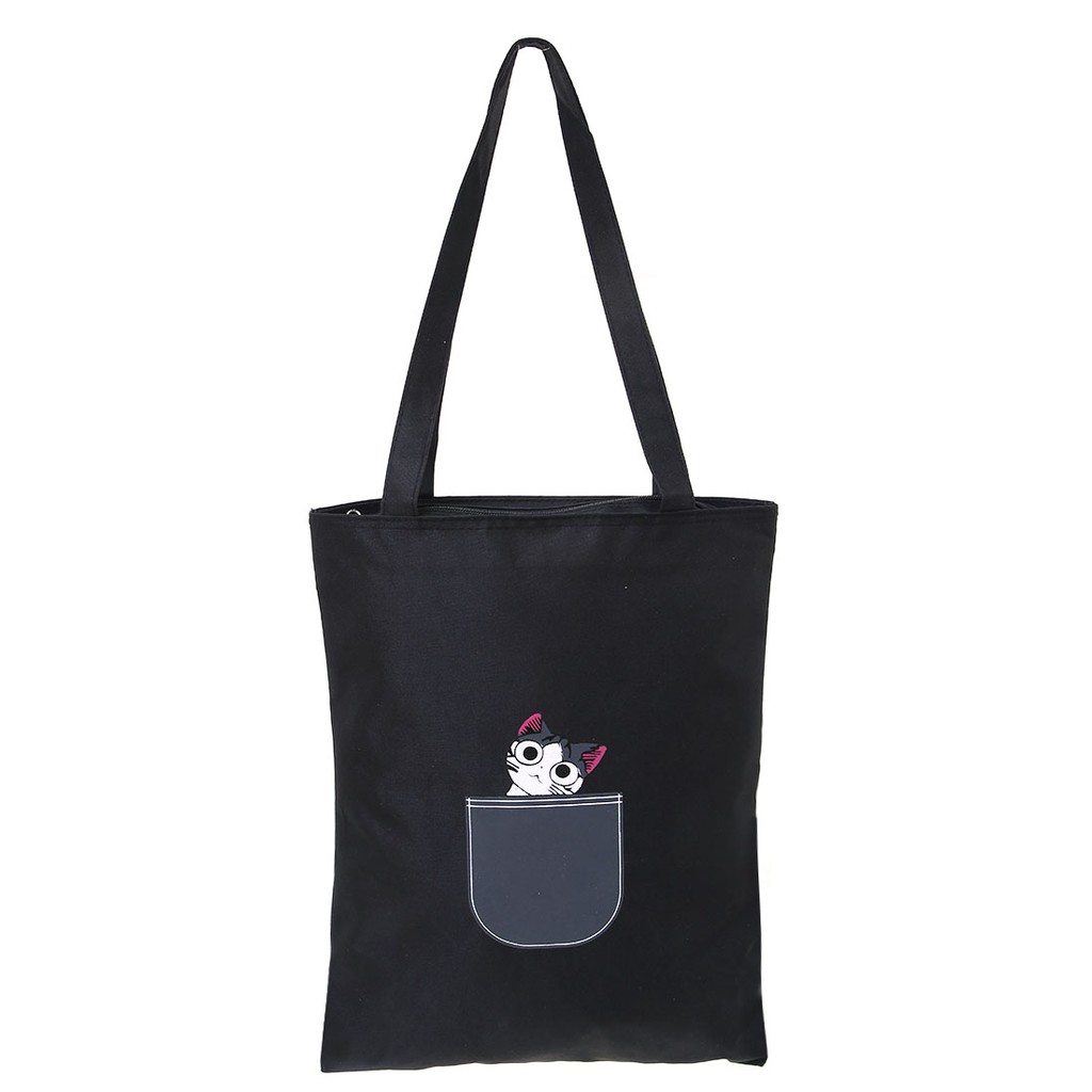 Viona Tote Bag Motif Cat Tas Wanita Quality Premium - Black