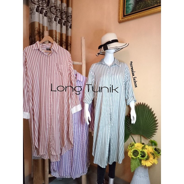 Long Tunik kemeja salur jumbo bahan rayon