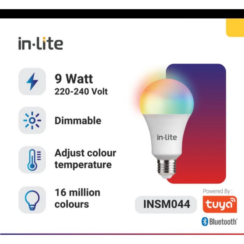 in-Lite Smart Bluetooth LED 9Watt Bulb INSM044 Multi Colours