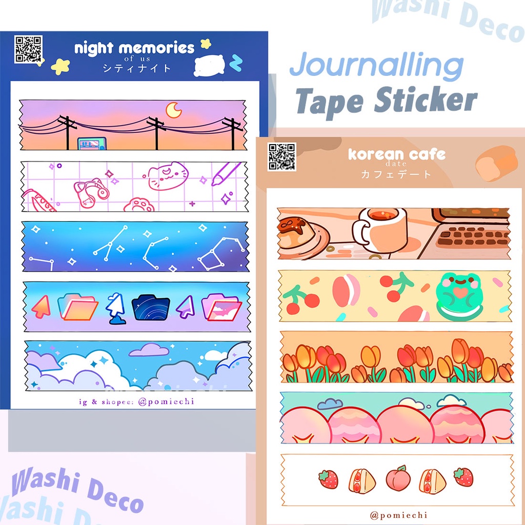 

Sticker Aesthetic Space, Washi Tape Sticker, Korean Sticker Deco untuk Hias Jurnal dan stiker dekorasi photocard. Japanese Cafe Sticker and Dream Memories Sticker.