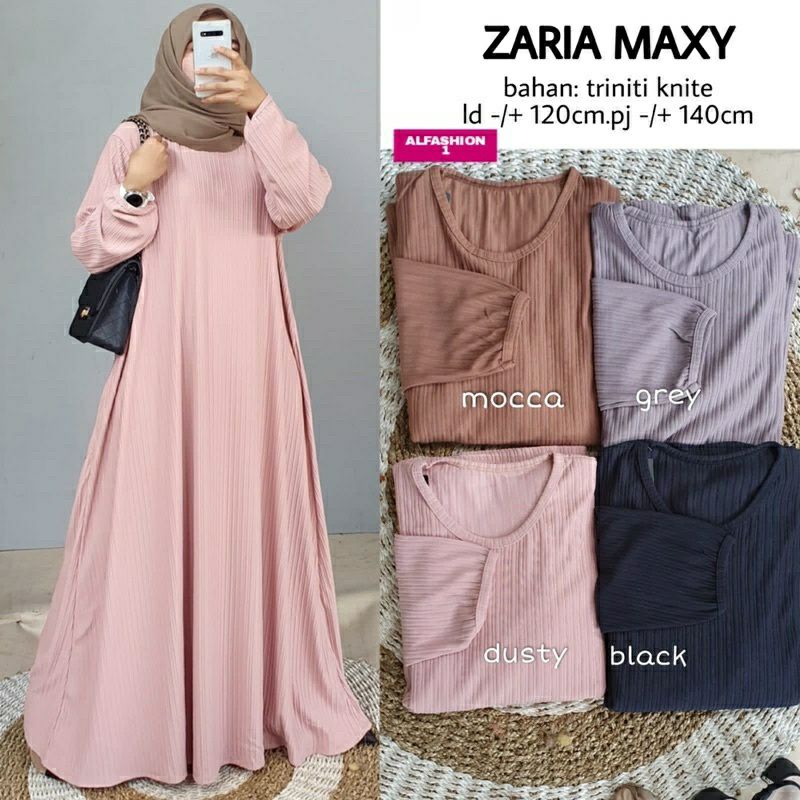 Zaria Maxy, GAMIS /MAXI DRESS WANITA JUMBO POLOS CANTIK BAHAN TRINITI KNITE LD 120-140 TERJUMBO OOTD