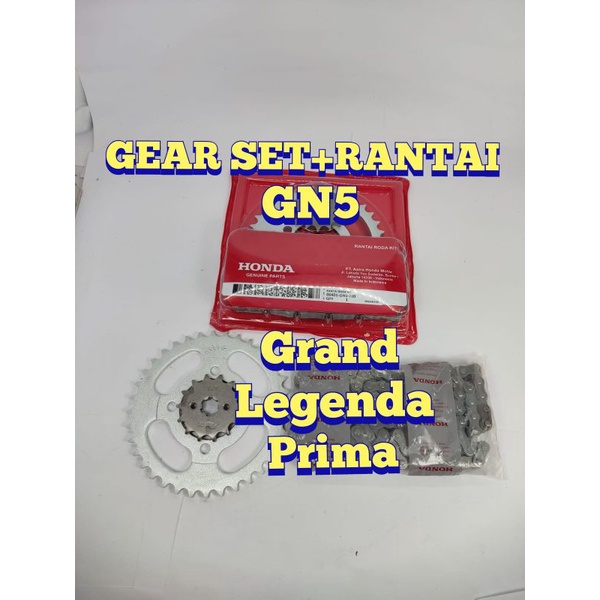 GEAR SET PLUS RANTAI GN5 GRAND LEGENDA KUALITAS TERJAMIN ORI HONDA