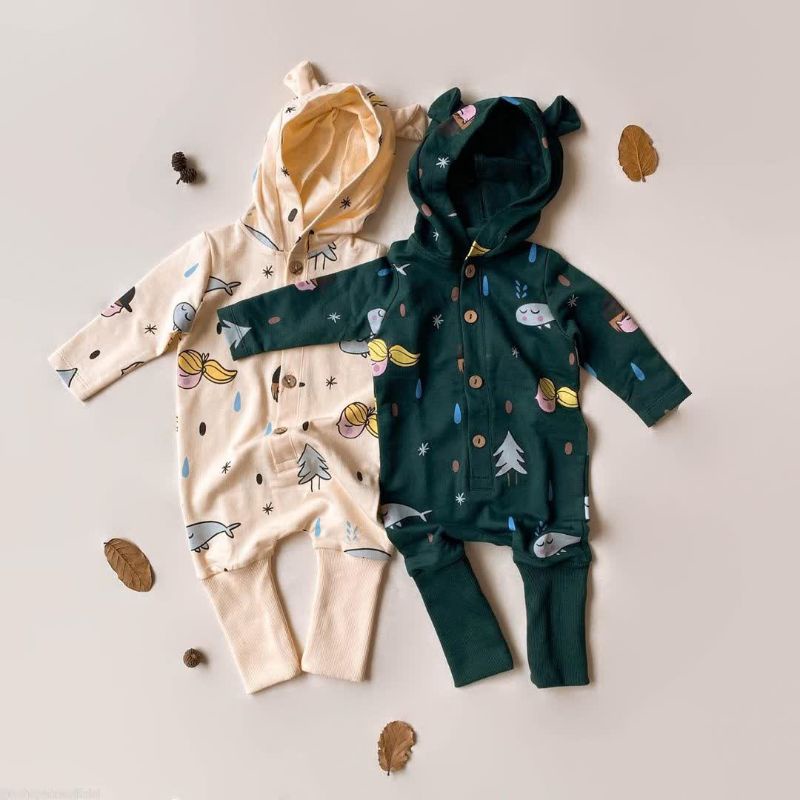 BohoBaby ONESIE HOODIE / BohoPanna ONESIE HOODIE Baby / Boho Baby Jumpsuit / Sleepsuit Bayi Bahan Sangat Lembut