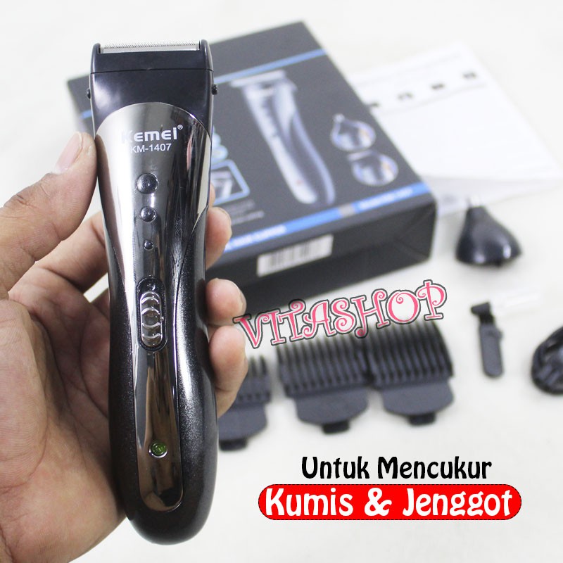 Shaver Trimmer Mesin Alat Cukur Rambut Kemei KM-1407 Cukuran Cas Clipper Multifungsi 3 in 1