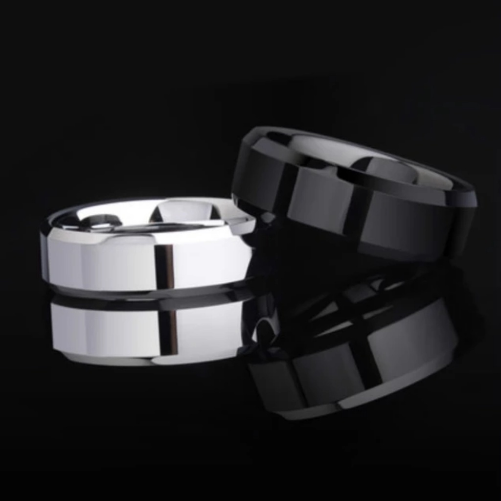 Cincin Titanium Stainless Steel Hitam Polos Pria Wanita