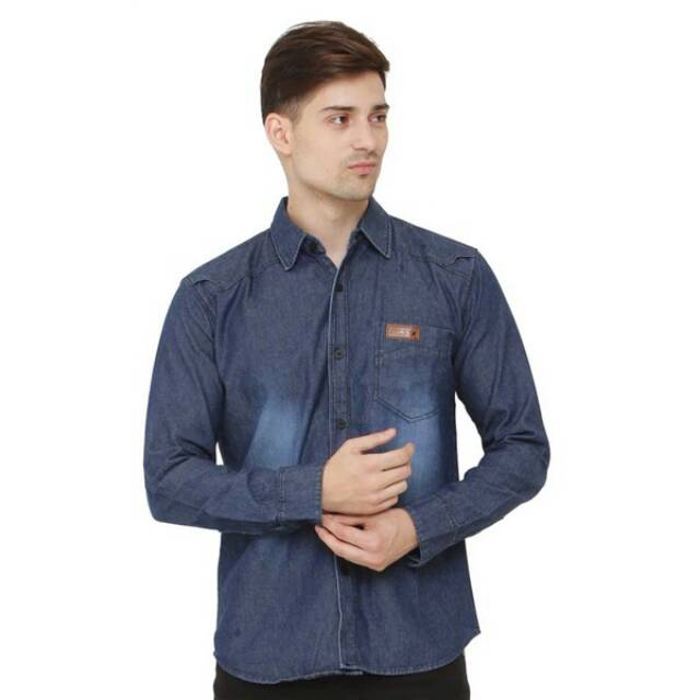 Kemeja denim kasual pria, kemeja denim casual pria, kemeja denim premium , kemeja distro