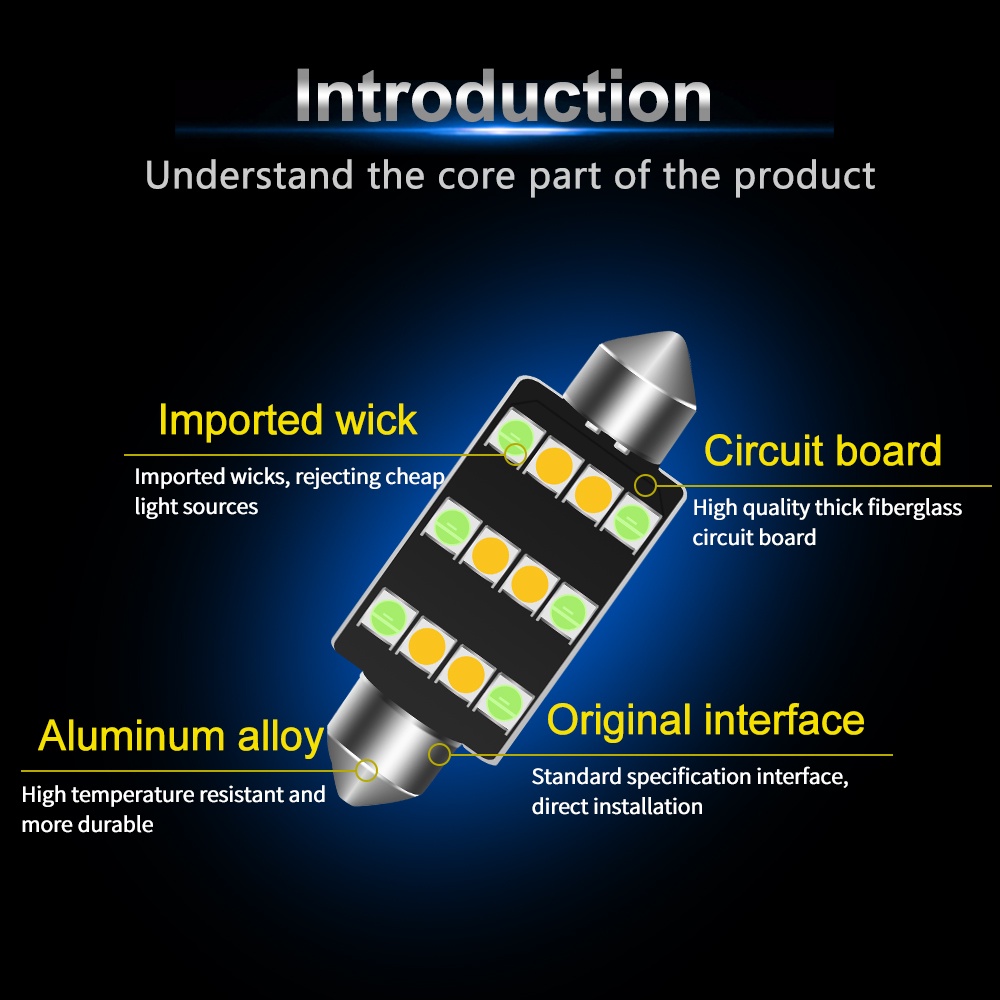 Lampu Baca LED 3 Warna T10 &amp; 31 36 39 39 41mm C5W W5W Untuk Interior Mobil