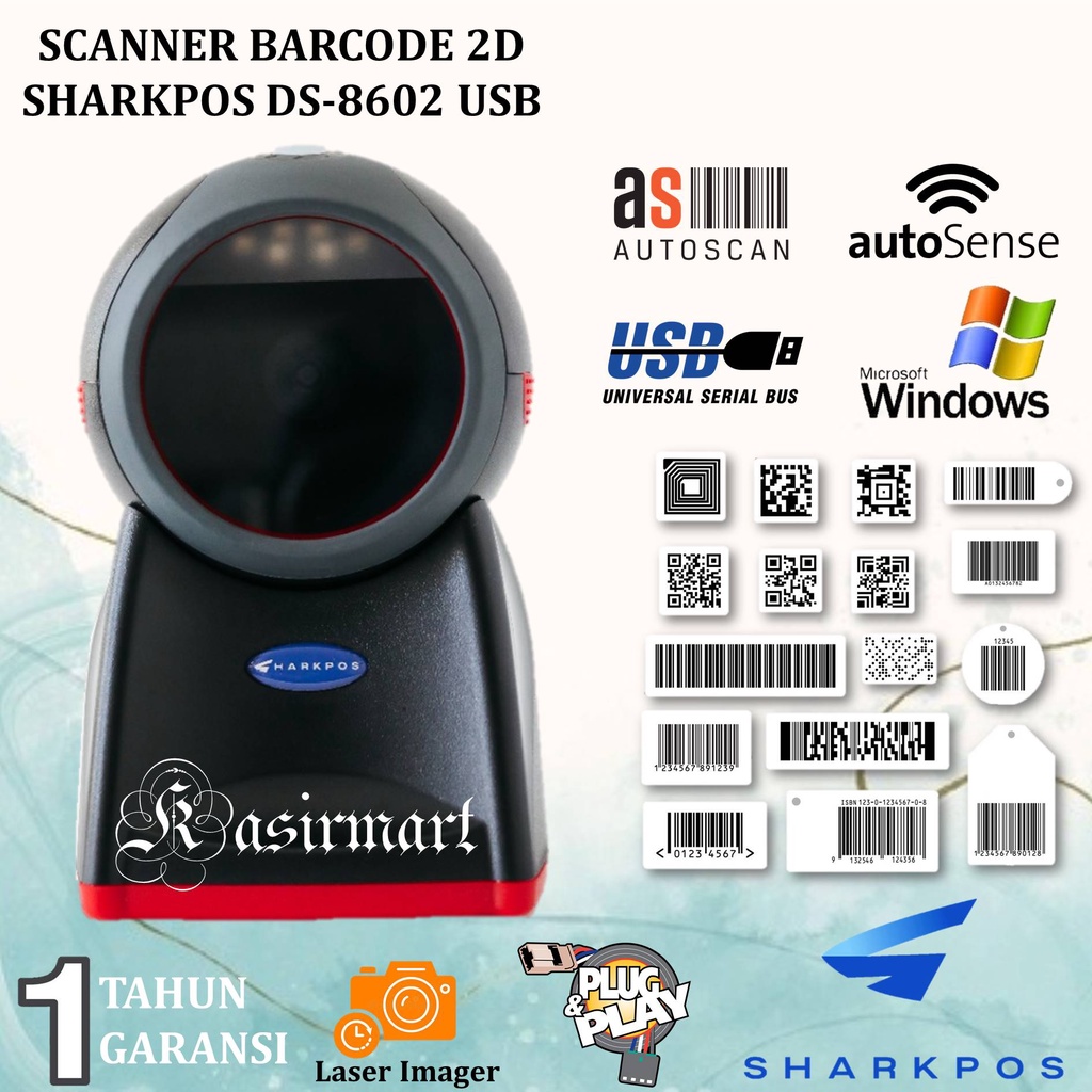 Sharkpos DS8602 Barcode Scanner 1D 2D USB Desktop Scan QR Code Faktur Resi DS 8602 / MP8602 / XB-8602H