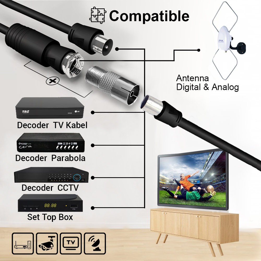 Kabel Antena TV Parabola CCTV Coaxial Cable 12m Male to Male PX