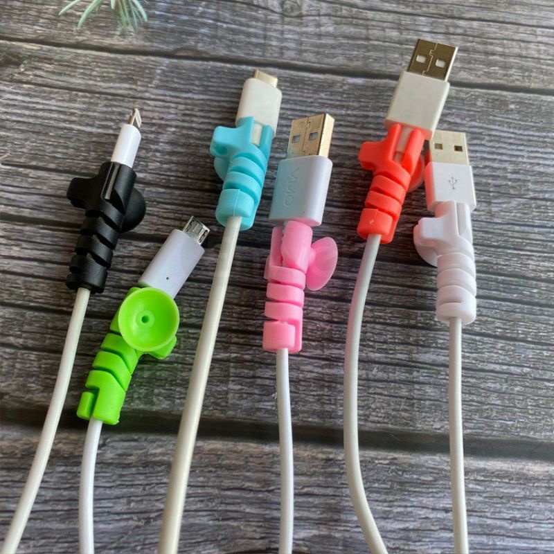 Cable Cord Protector Gurita Pelindung Ujung Kabel Spiral 2in1 Sucker Tempel Lilitan Kabel