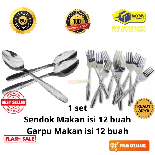 [BISA COD] Sendok Garpu Makan Ulir Isi 24 pcs Stainless Tebal 303 18gr Anti Karat Berkualitas Murah Ekonomis