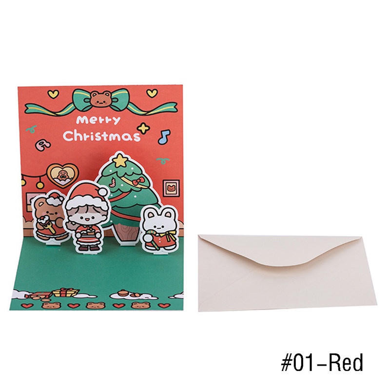 TK Happy New Year Greeting Card Merry Christmas Cards with Envelope Kids Mini Postcard Gift Card Xmas Party