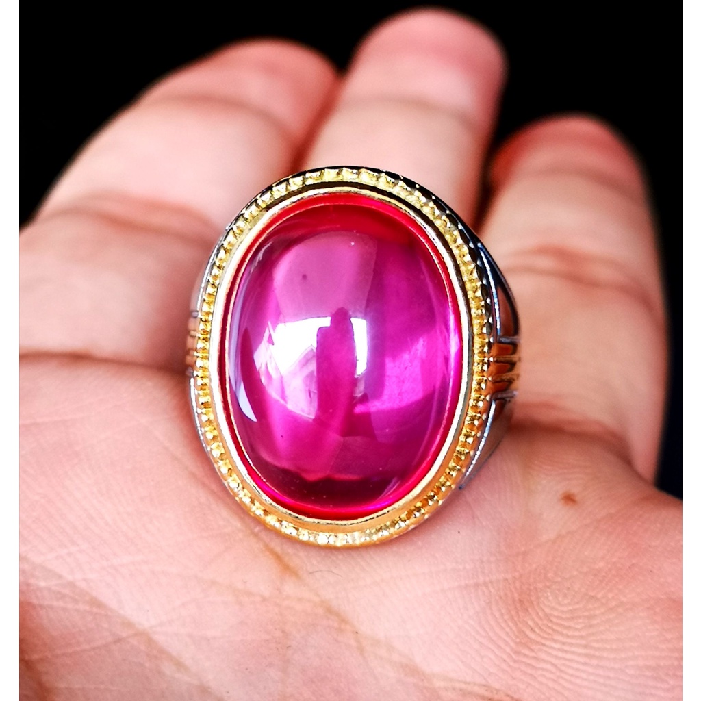 Batu Cincin Pria Merah Delima Bangkok Super Mewah Termurah Super Crystal HQ Asli / Batu Akik Pink / 