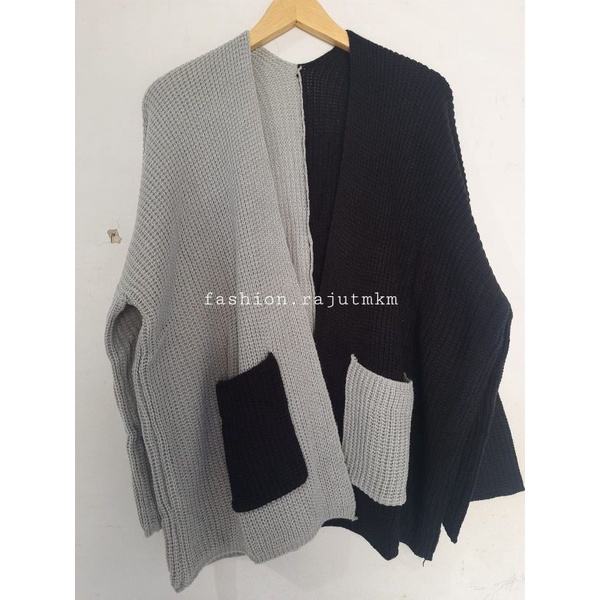 OVERSIZE LAVELLA RAJUT KARDIGAN RAJUT PREMIUM-Abu hitam