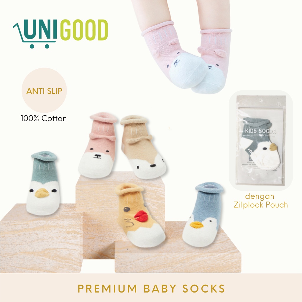 UNIGOOD - Kaos Kaki Bayi Premium Anti Slip Motif Hewan Cotton Kids Socks Animal Bahan Tebal