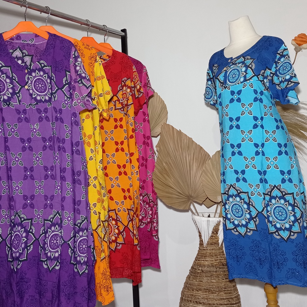 Daster Ak Ibu L3 - 05 / Daster Rayon Motif Bunga Bunga / Dress Batik Bahan Rayon Adem